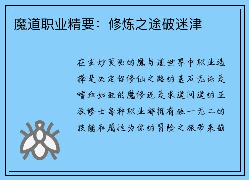 魔道职业精要：修炼之途破迷津